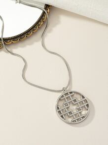 Hollow Out Round Charm Necklace - Antique Silver - View 6