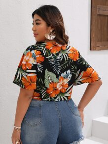 SHEIN VCAY Camisa crop con estampado tropical con cordón delantero - Multicolor - Ver 2