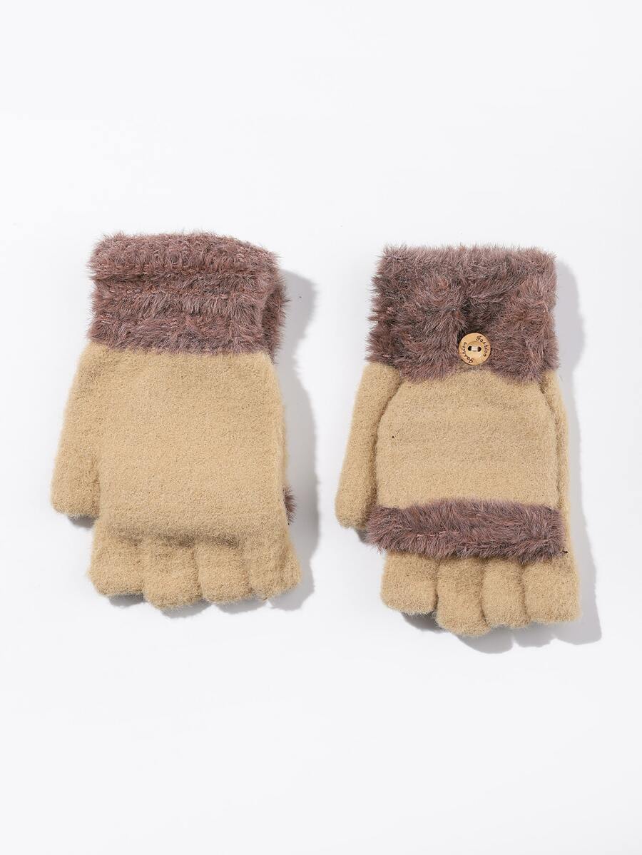 Button Decor Plush Lined Gloves - Multicolor - View 1