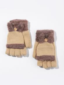 Button Decor Plush Lined Gloves - Multicolor - View 2