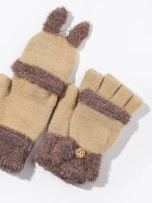 Button Decor Plush Lined Gloves - Multicolor - View 3