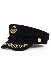 男士葉子刺繡貝克男孩帽波西米亞風格 - 黑色 - 查看 1