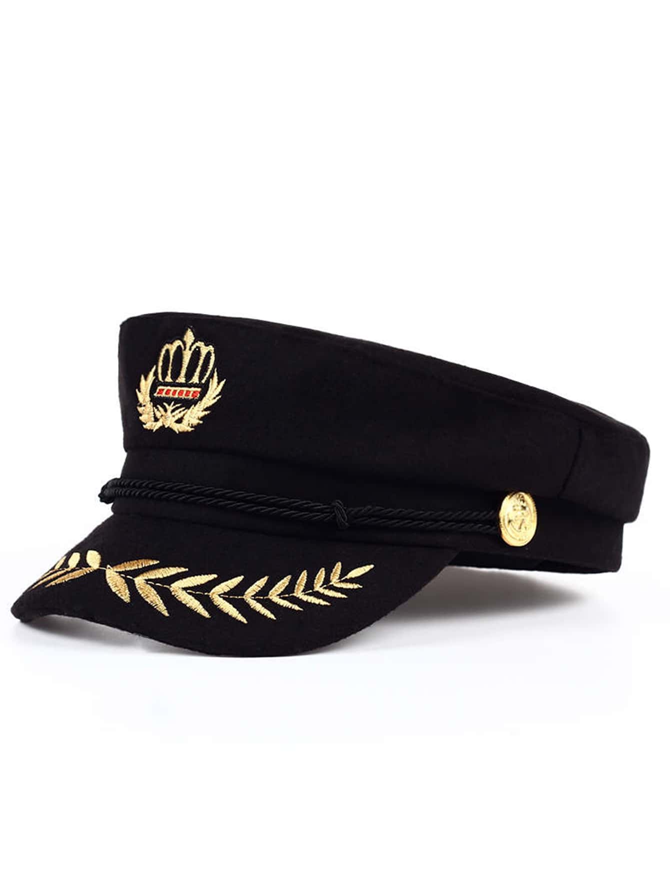 男士葉子刺繡貝克男孩帽波西米亞風格 - 黑色 - 查看 1