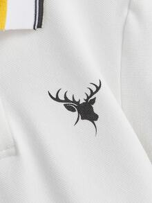 SHEIN Áo polo bé trai Tương phản ràng buộc Nút phía trước Thú vật Sọc Giải trí - trắng - Xem 3