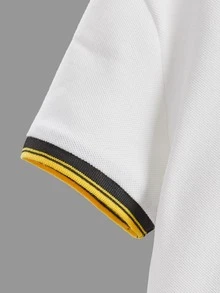 SHEIN Áo polo bé trai Tương phản ràng buộc Nút phía trước Thú vật Sọc Giải trí - trắng - Xem 4