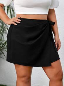 SHEIN VCAY Skort con nudo lateral cruzado - Negro - Ver 3