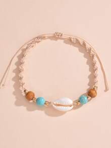 貝殼裝飾串珠腳鏈 - 彩色 - 查看 2