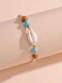 貝殼裝飾串珠腳鏈 - 彩色 - 查看 5