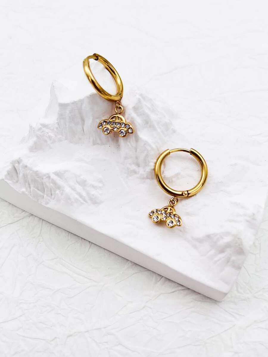 Cubic Zirconia Decor Car Drop Earrings - Yellow Gold - View 1