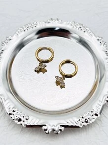 Cubic Zirconia Decor Car Drop Earrings - Yellow Gold - View 2