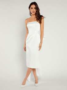 SHEIN Belle Solid Tube Wedding Dress - White - View 3