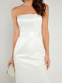 SHEIN Belle Solid Tube Wedding Dress - White - View 4