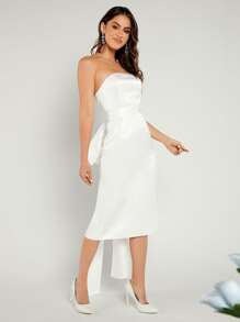 SHEIN Belle Solid Tube Wedding Dress - White - View 7