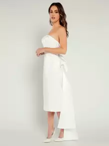 SHEIN Belle Solid Tube Wedding Dress - White - View 5
