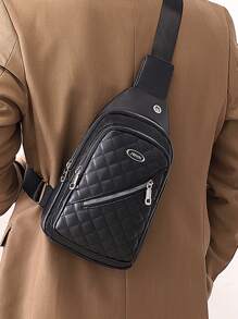 Mini bolso bandolera con parche de letras para hombre Bolso de pecho - Negro - Ver 2