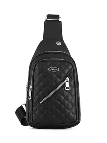 Mini bolso bandolera con parche de letras para hombre Bolso de pecho - Negro - Ver 5