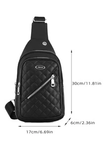 Mini bolso bandolera con parche de letras para hombre Bolso de pecho - Negro - Ver 8