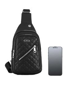 Mini bolso bandolera con parche de letras para hombre Bolso de pecho - Negro - Ver 6