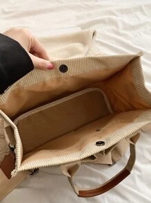 Portable,Lightweight Letter Patch Shopper Bag, Stylish Linen, PVC Bag For Groceries & Gifts White-Collar Workers,Teacher,For Teen Girls Women College Students Teachers' Day,Work,Business,Commute,CollegeSchool Backpack,School Bag,Large Capacity,Portable, Suitable For Teen Girls Women College Students, Perfect For Back To School,College,Shopping,Holiday,Middle School, High School, Large School Tote Bag, Multiple Compartments, Perfect For Beach, School, Work & Daily Use - Khaki - View 5