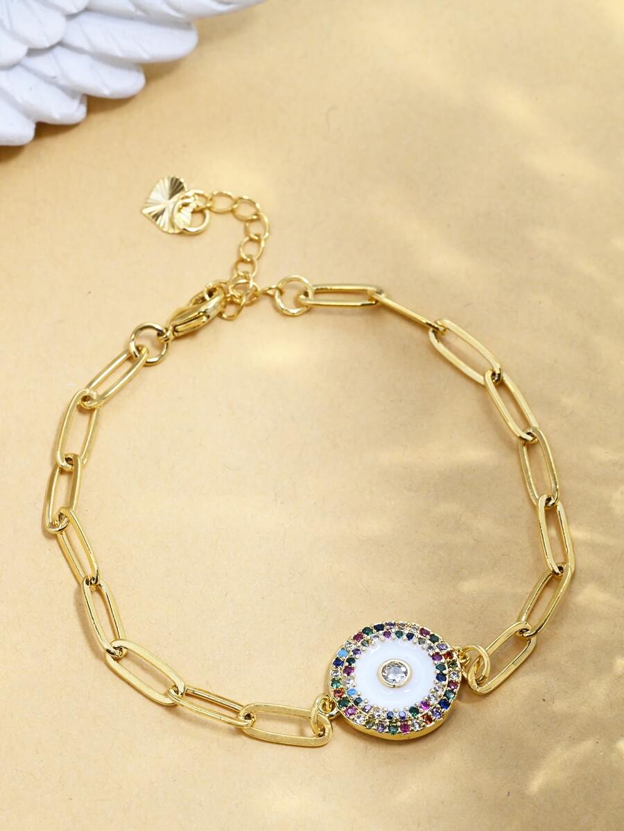 Cubic Zirconia Decor Bracelet - Yellow Gold - View 1