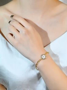 Cubic Zirconia Decor Bracelet - Yellow Gold - View 2