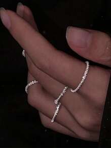 5pcs Copper Material Open Ring Set With Star & Sparkling Effect For Daily & Night Club Wear - Silver - View 3