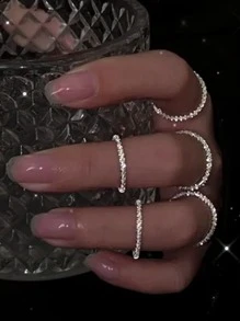 5pcs Copper Material Open Ring Set With Star & Sparkling Effect For Daily & Night Club Wear - Silver - View 5