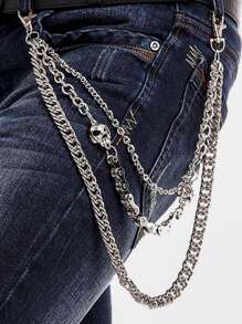 男士骷髅装饰分层裤链万圣节骷髅夏季、学校秋冬配饰万圣节服装，适合青少年、青年、男士、休闲、户外、运动、度假、毕业礼物、生日、日常穿着 - 銀色 - 查看 1