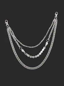 男士骷髅装饰分层裤链万圣节骷髅夏季、学校秋冬配饰万圣节服装，适合青少年、青年、男士、休闲、户外、运动、度假、毕业礼物、生日、日常穿着 - 銀色 - 查看 2