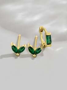 3pcs Cubic Zirconia Decor Earrings - Yellow Gold - View 2