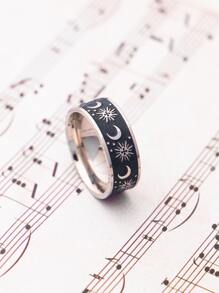 nhẫn họa tiết mặt trời và mặt trăng - màu đen - Xem 1