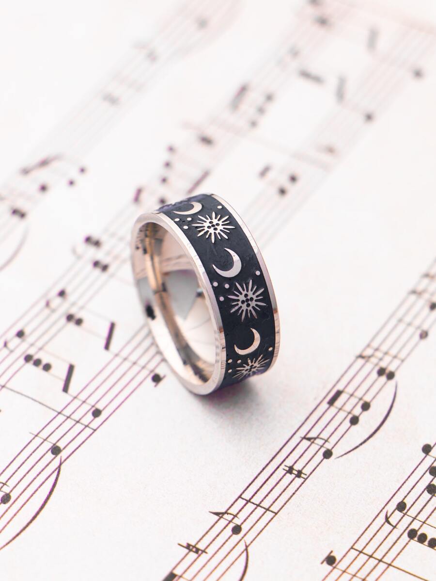 nhẫn họa tiết mặt trời và mặt trăng - màu đen - Xem 1