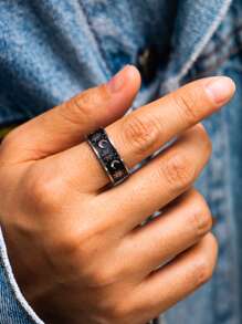 nhẫn họa tiết mặt trời và mặt trăng - màu đen - Xem 2