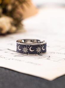 nhẫn họa tiết mặt trời và mặt trăng - màu đen - Xem 3