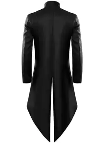 Áo khoác Nam Bất đối xứng Dây kéo màu trơn Giải trí - màu đen - Xem 2