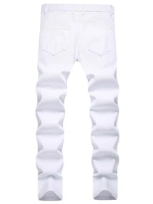 Men Ripped Frayed Skinny Jeans - White - View 2