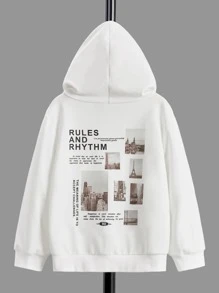 SHEIN Áo nỉ in hình khẩu hiệu dành cho bé trai - trắng - Xem 1