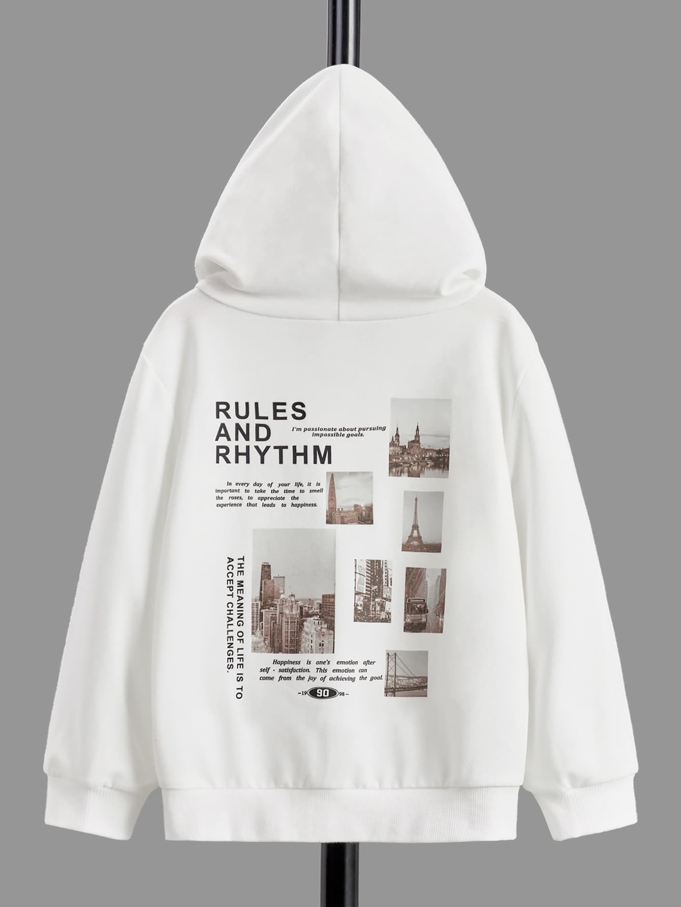 SHEIN Áo nỉ in hình khẩu hiệu dành cho bé trai - trắng - Xem 1