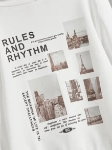 SHEIN Áo nỉ in hình khẩu hiệu dành cho bé trai - trắng - Xem 4