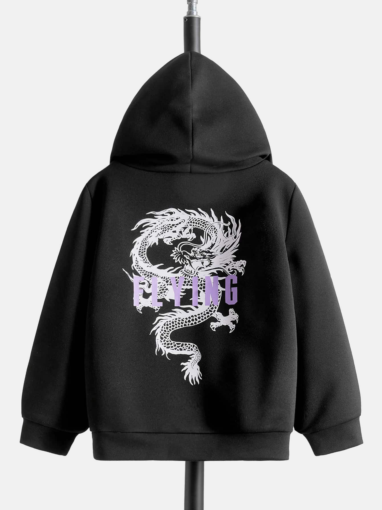 SHEIN 小男童字母和中國龍圖案連帽衫