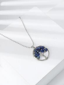 Stone Decor Round Pendant Necklace - Blue - View 2