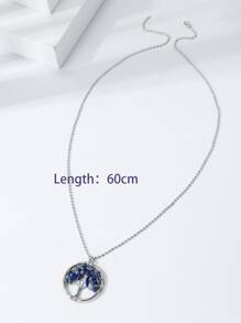 Stone Decor Round Pendant Necklace - Blue - View 3