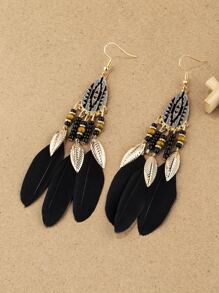 2件套复古夸张羽毛流苏耳环 - 彩色 - 查看 4