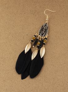 2件套复古夸张羽毛流苏耳环 - 彩色 - 查看 5