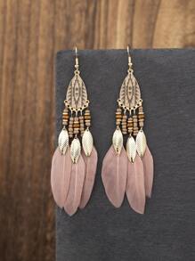 2pcs/Set Women Feather Tassel Earrings, Fashion Versatile For Daily Wear - Multicolor - View 4