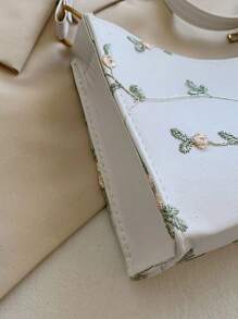 Floral Embroidered Bag - White - View 3
