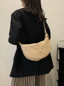 Minimalist Zipper Hobo Bag - Khaki - View 1