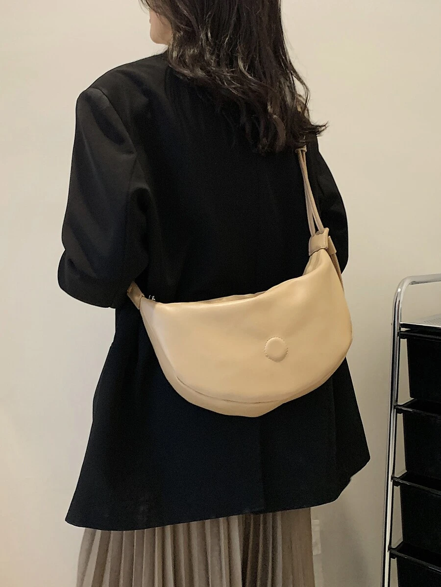 Minimalist Zipper Hobo Bag - Khaki - View 1