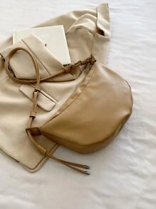 Minimalist Zipper Hobo Bag - Khaki - View 2
