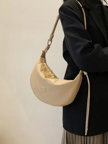 Minimalist Zipper Hobo Bag - Khaki - View 5